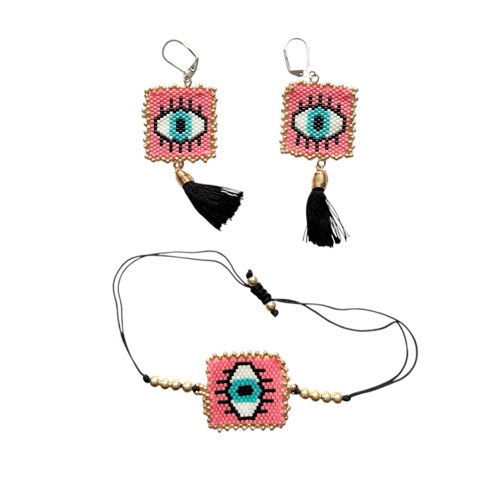 Beaded eye tassel earrings